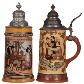 Pottery steins (two), .5L, by Hauber & Reuther