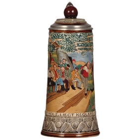 Pottery stein, .5L, by J.W. Remy, bowling