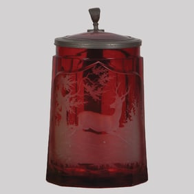 Glass stein, .5L, blown, wheel-engraved, stag