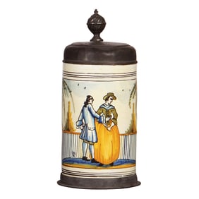 Faience stein, 9.2" ht., late 1700s, Dresdner Walzenkrug