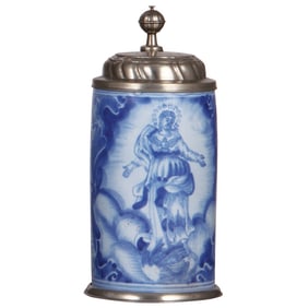 Faience stein, 9.2" ht. mid 1700s, Nürnberger Walzenkrug