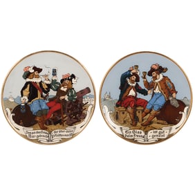 Pair Mettlach plaques, 17.0" d., 3161 & 3162