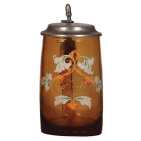 Glass stein, .25L, blown, orange, hand-painted