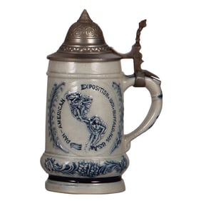 Stoneware stein, .3L, relief, by Whites, Utica, Pan American Exposition, 1901