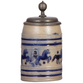 Stoneware stein, 6.2'' ht., late 1700s, Westerwälder Walzenkrug