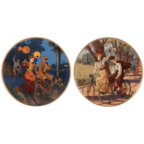 Pair Mettlach plaques, 17.3" d., 2563 & 2564