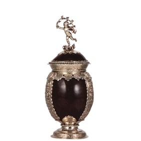Coconut shell, 10.6" silver mounts, 1800s