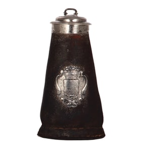 Blackjack tankard, 11.5" ht., British, leather and silver