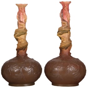 Sarreguemines dragon vases [pair], 20.5" ht., designed by Victor Kramer 
