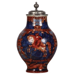 Terra cotta stein, 12.8" ht., marked Münchener Werkstätten Für Keramik Kunst, St. Geo