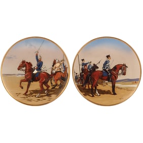 Pair Mettlach plaques, 15.3" d., 2080 & 2081