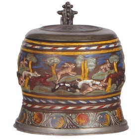Creussen stein, 6.0" ht., c.1690, Jagdhumpen