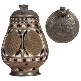 Stoneware stein, 7.5" ht., Freiberger Birnkrug, mid 1600s