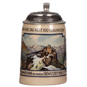Third Reich stein, .5L,  Geb. Jäger Regt. 100, Traunstein