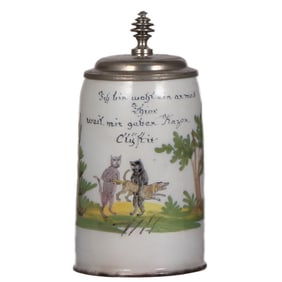 Faience stein, 7.2'' ht., c.1800, Schrezheimer Walzenkrug