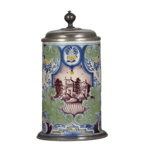 Faience stein, 8.6" ht., mid 1700s, Nürnberger Walzenkrug