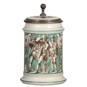 Mettlach stein, .5L, Parian ware, Deutsches Schützenfest zu Frankfurt a.M., Juli 1862