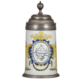 Faience stein, 10.0" ht., late 1700s, Schrezheimer Walzenkrug