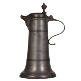 Pewter flagon, 12.8" ht., touch marks inside, c.1900