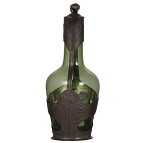 Glass pitcher, 11.7" ht., Art Nouveau pewter overlay