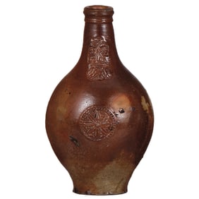 Bartmannskrug, 10.5" ht.,1600s, brown glaze, a few small chips.