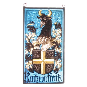 Glass window, 6.0" x 11.0", hand-painted, coat-of-arms