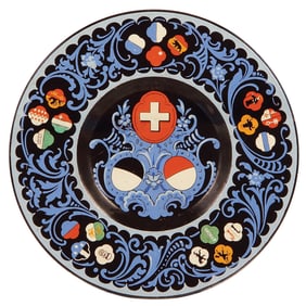 Swiss plaque, 13.0" d., terra cotta, marked Fabrique Wangouried