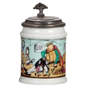 Porcelain stein, .5L, Gambrinus & walking beer steins