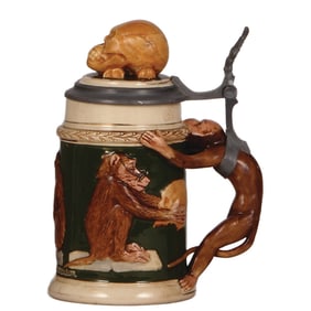 Pottery stein, .5L, Monkeys
