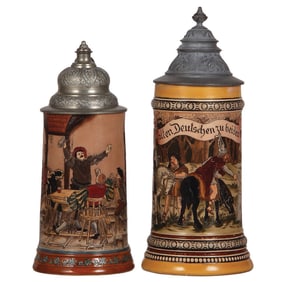 Pottery steins, two, .5L
