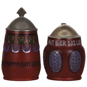 Terra cotta steins, two. .5L, by Dümler & Breiden