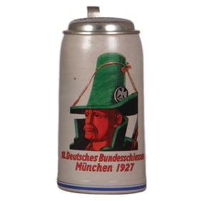 Stoneware stein, 1.0L, 18. Deutsches Bundesschiessen, München, 1927