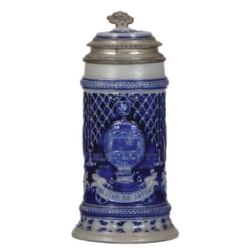 Stoneware stein, .5L, three balloon scenes, Berlin, Paris, London