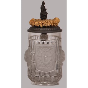 Glass stein, .5L, pewter lid with carved horn