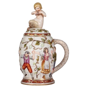Porcelain stein, 13.2" ht., Capo-di-Monte,