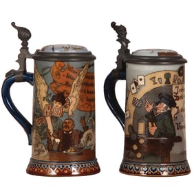 Mettlach steins (two), .5L, 2089, .5L, 2090