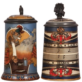 Mettlach steins (two), .5L, 2091, .5L, 2097