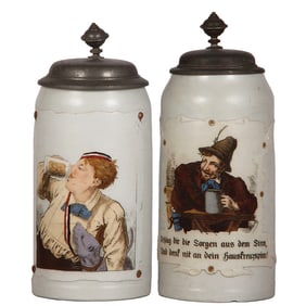 Mettlach steins (two), 1.0L, 1643, 1.0L, 1533
