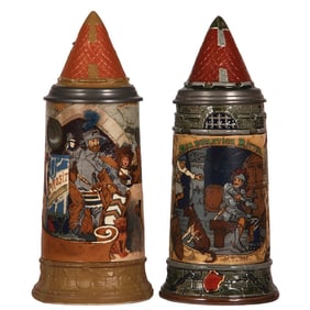 Mettlach steins (two), 1.0L, 2580,  1.0L, 2382