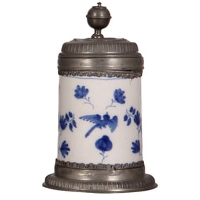 Faience stein, 7.8" ht., late 1700s, Walzenkrug, north Germany