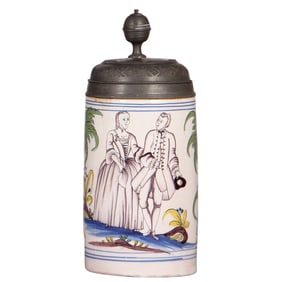 Faience stein, 9.7'' ht., c. mid 1700s, Thüringer Walzenkrug