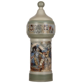 Mettlach beer tap, 25.5" ht., 2684, by H. Schlitt, Die Kannenburg