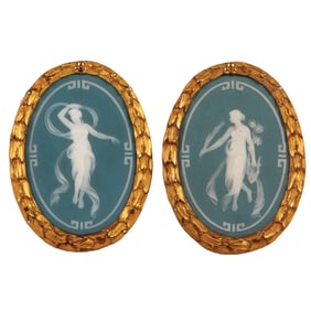 Mettlach plaques (pair), 4.3" x 3.1", 7069 & 7070