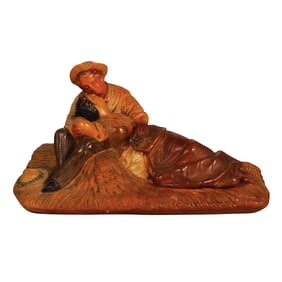 Terra Cotta figurine, 6.2" l. x 3.5" ht., young couple, erotica,