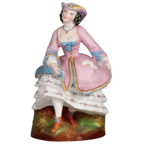 Tobacco jar, 8.8" ht., porcelain, erotica, Victorian Woman