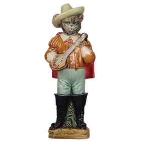 Pottery bottle, 12.3" ht., B&L 3625, Cat with a Banjo