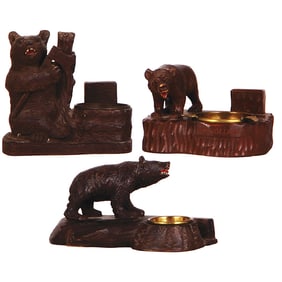 Black Forest wood carvings (three), bears