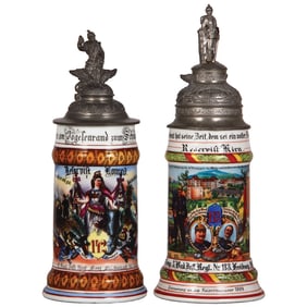 Regimental steins (two) .5L, Inft. Regt. Nr. 142, Neu-Breisach &