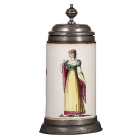 Faience stein, 10.6'' ht., late 1700s, Proskauer Walzenkrug