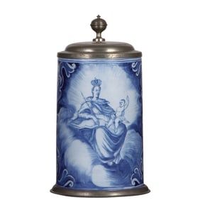 Faience stein, 8.8" ht., mid 1700s, Nürnberger Walzenkrug